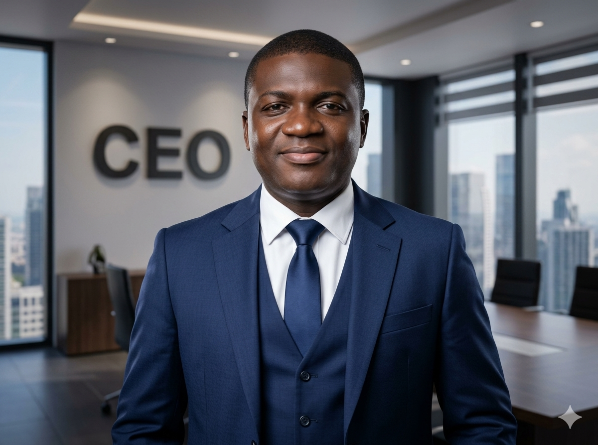 Benjamin Ameyaw Appiah, Founder and CEO of Romedo MEDconnect seated in executive office
